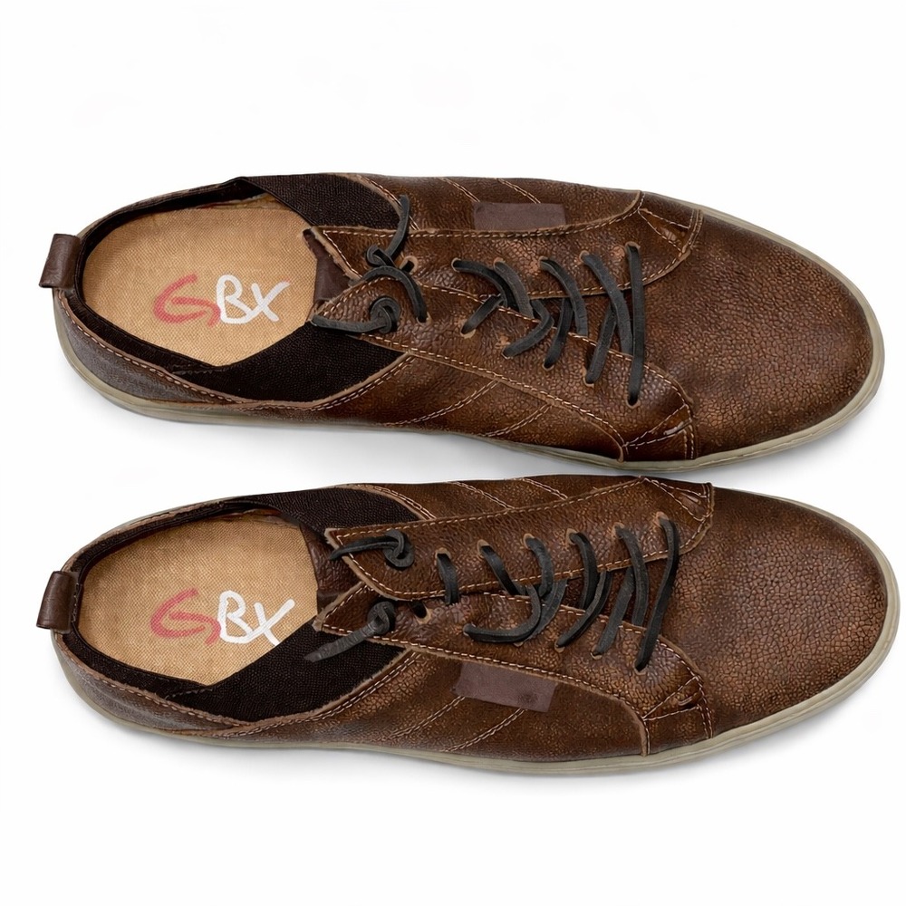 GBX Mens Brown Pebbled Leather Fashion Sneakers 530042 Low Top Shoes Size 10 M - Picture 3 of 6